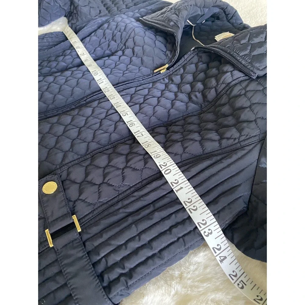 Gallery Woman Navy Blue Quilted Zip-Up Jacket Gold Hardware 1X Plus Size‎
